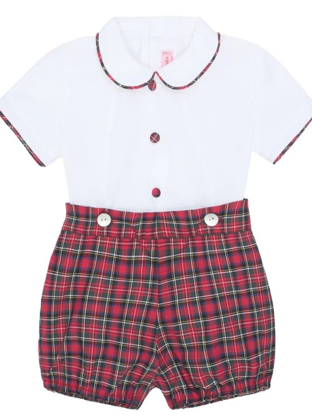 La Coqueta Baby Boys Set Red Tartan Plaid Pablo Romper Made in Spain Sz 6 M NWT